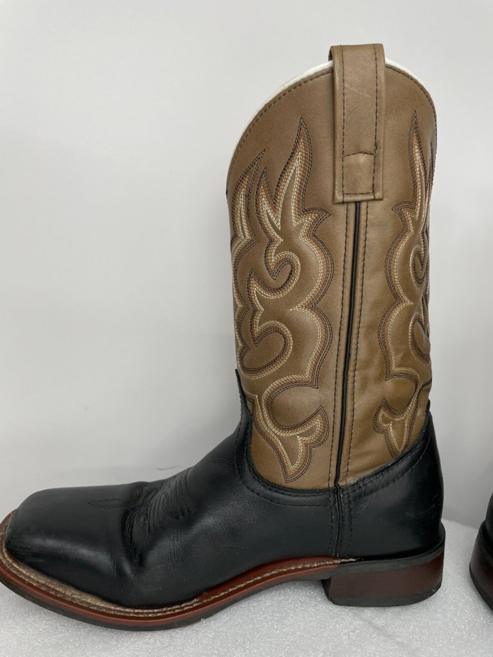 Laredo Lodi Black Leather Square Toe Western Cowboy Biker Boots Men's 8 EW Wide - Picture 5 of 14